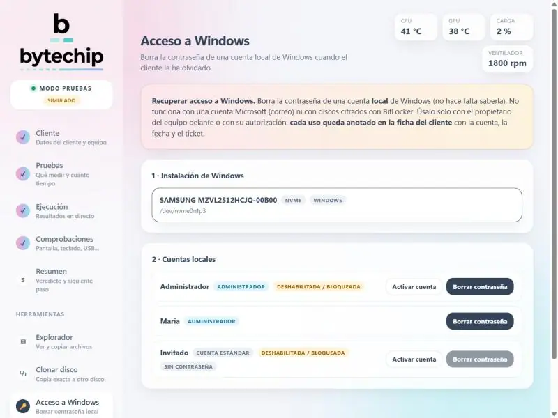 Recuperar acceso a una cuenta local de Windows