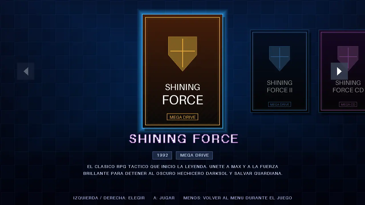 Shining Force Collection: menú de la colección
