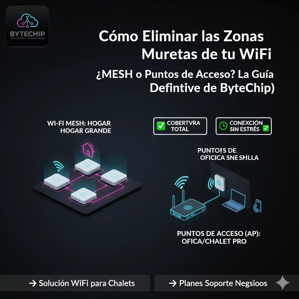 Cómo Eliminar las Zonas Muertas de tu WiFi: ¿MESH o Puntos de Acceso? La Guía Definitiva de ByteChip
